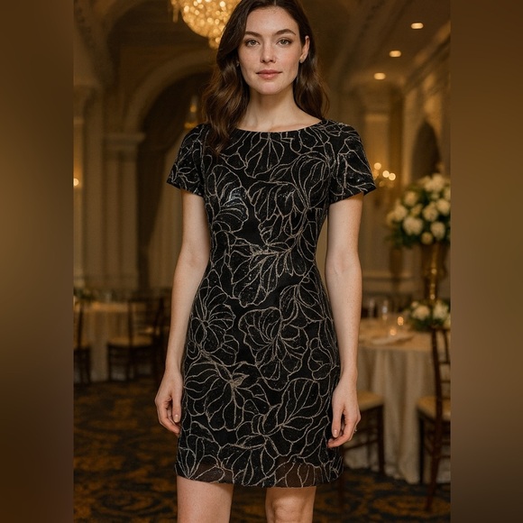 Tahari Dresses & Skirts - Tahari new with tags black and gold sequin sheath dress lined NWT size 2P formal